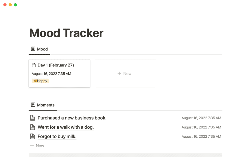 Mood tracker notion template