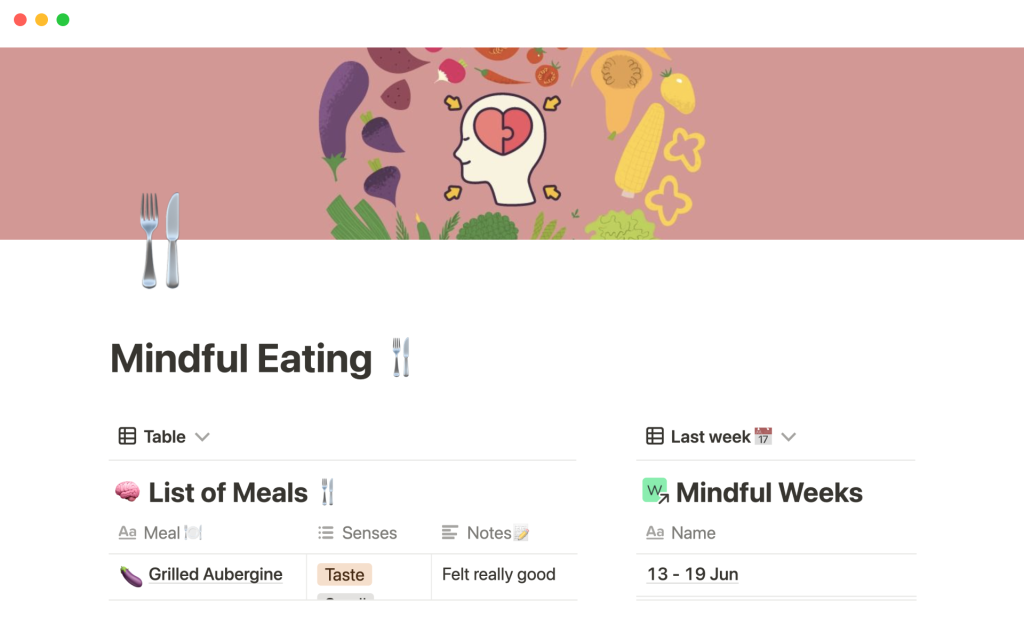 Mindful eating notion template