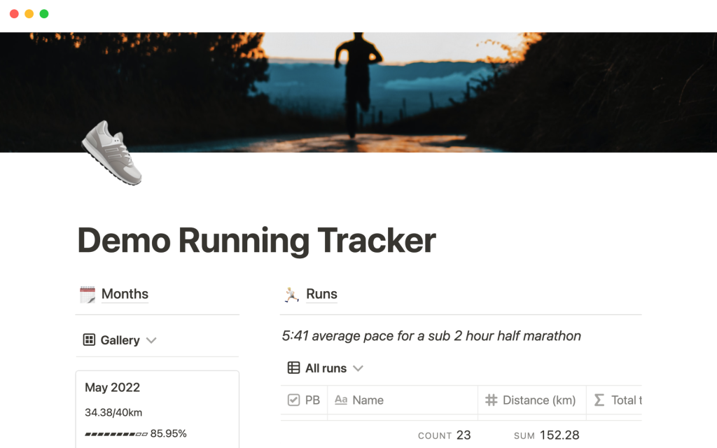 Running tracker notion template