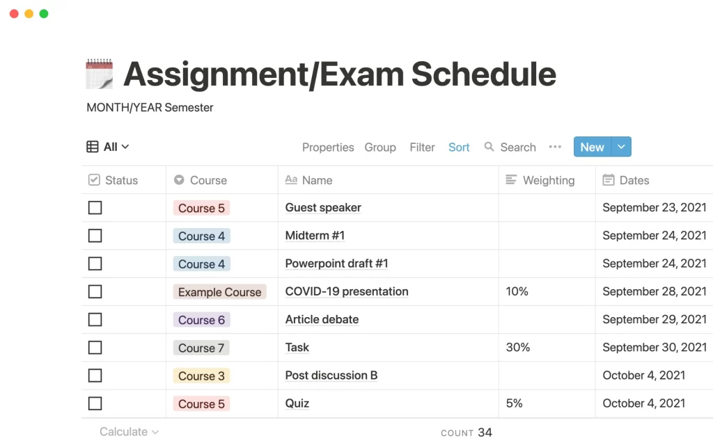 Student Dashboard notion template