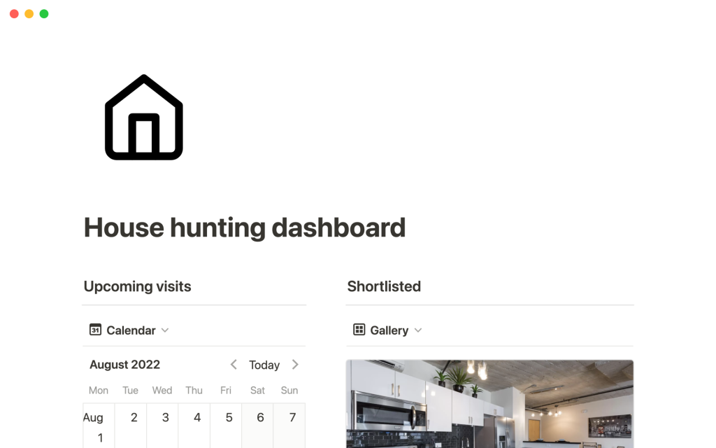 House hunting dashboard for Notion.so