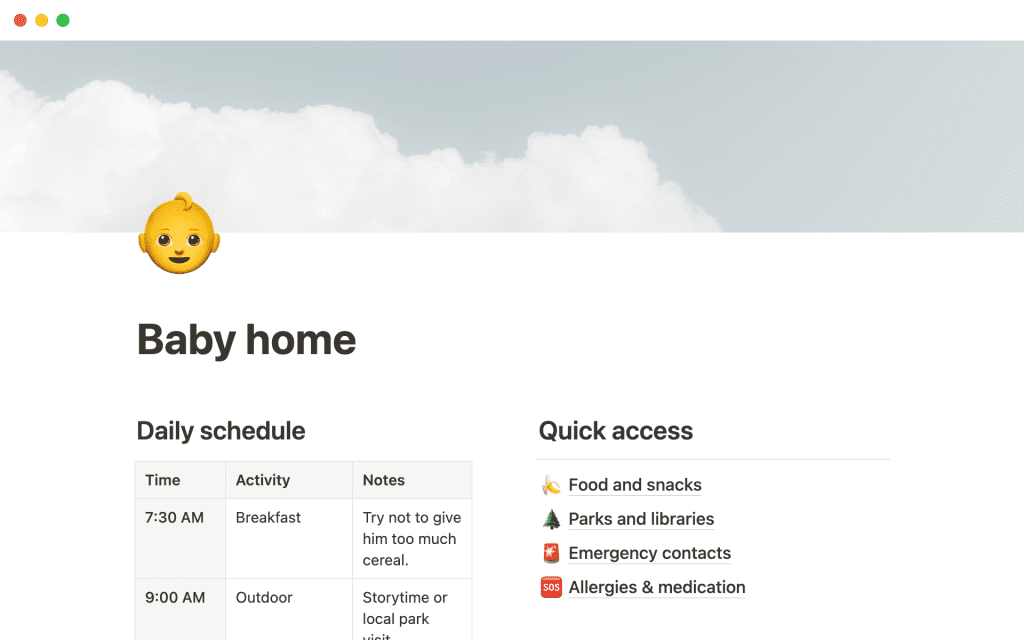 Baby home notion template