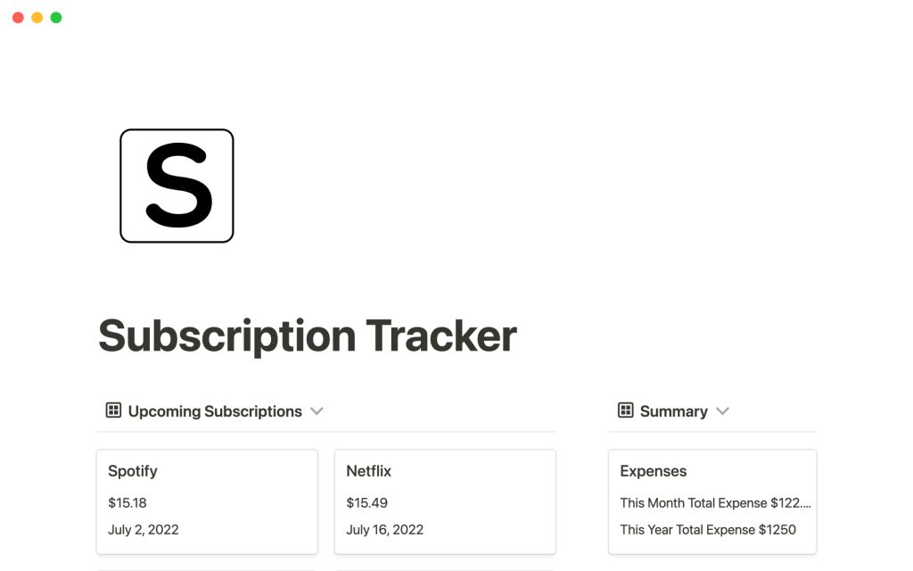 Subscription tracker for Notion.so