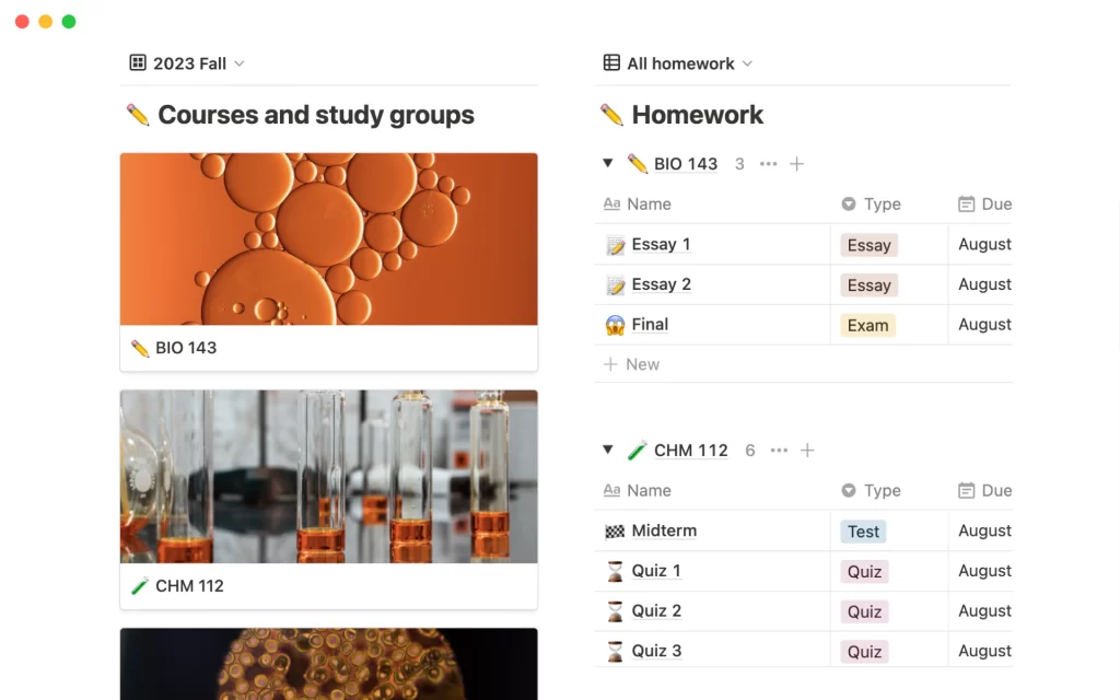 Student Dashboard Notion Template