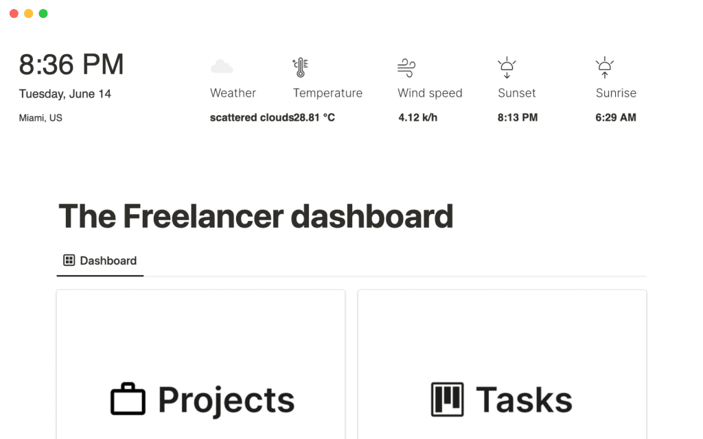 Freelancer dashboard Notion Template