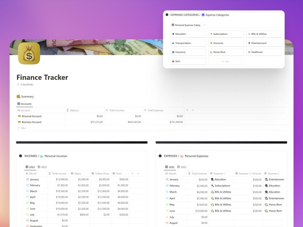 finance management notion template