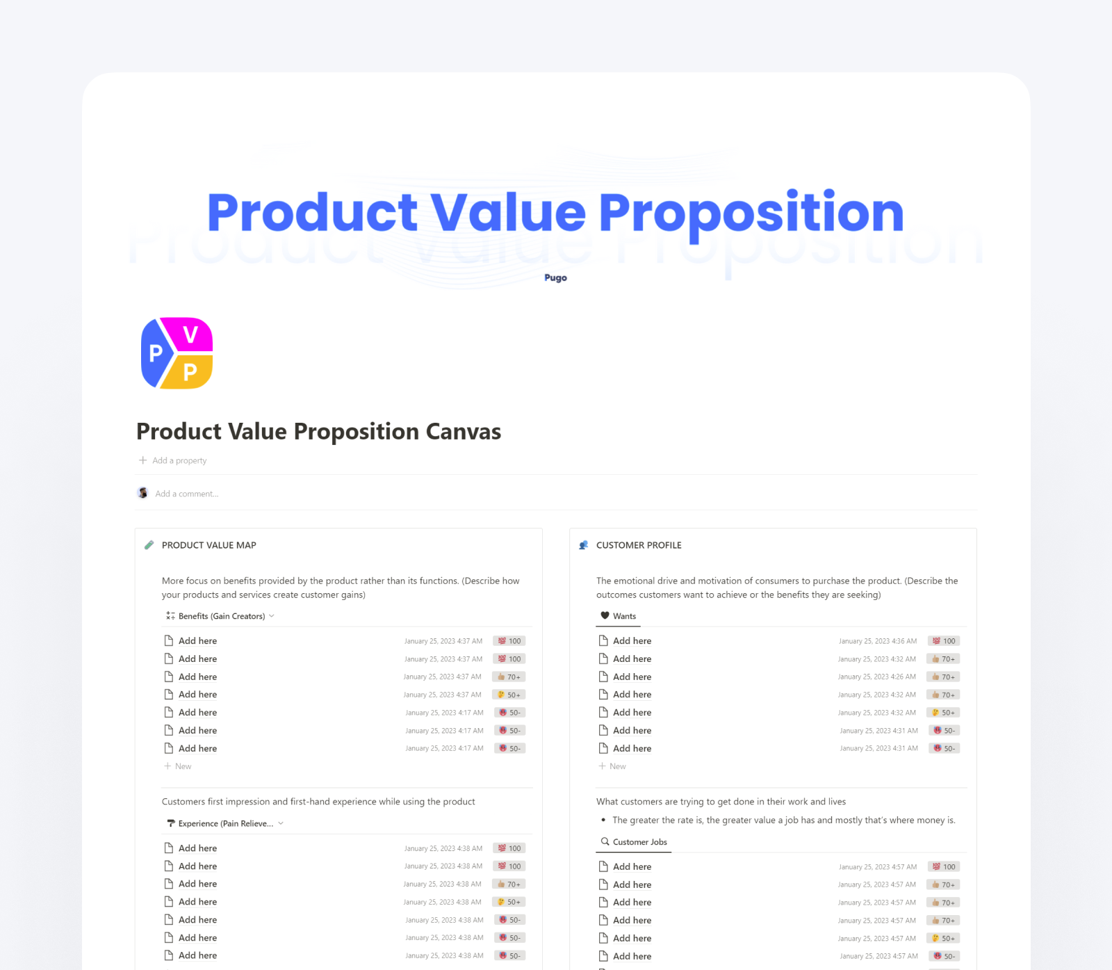 Product Value Proposition Canvas