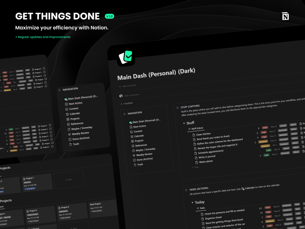 Getting things done template for notion