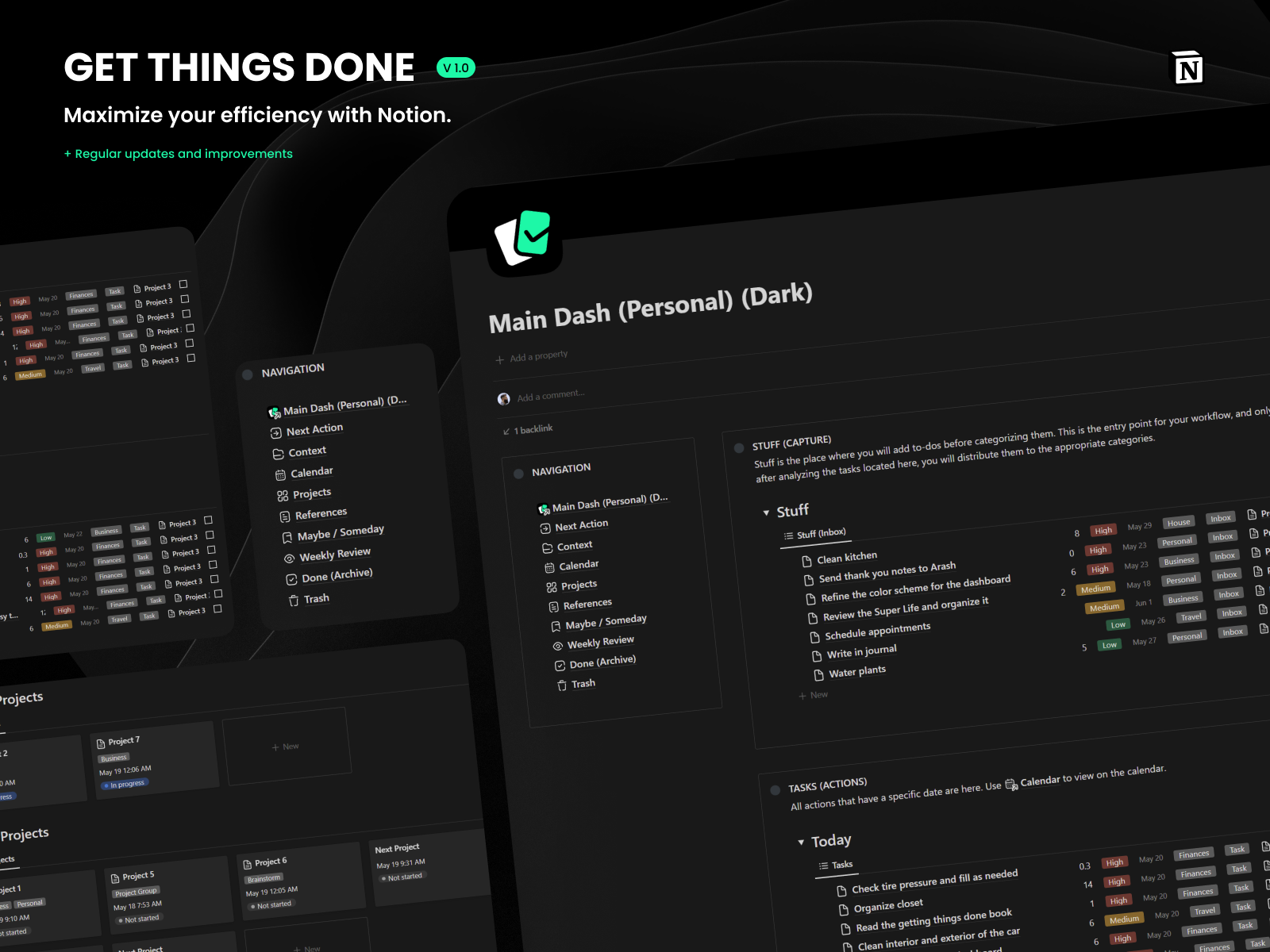 Getting things done template for notion