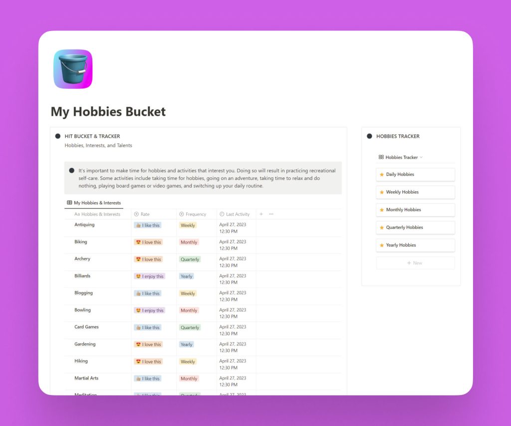 Notion Hubbies bucket - the ultimate life planner