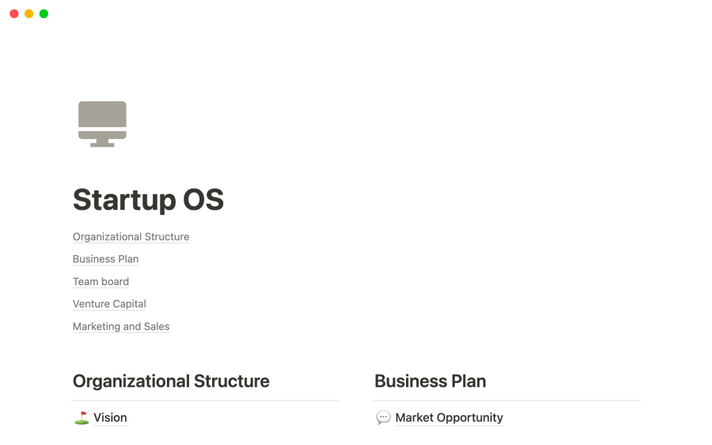 Startup OS Notion Template
