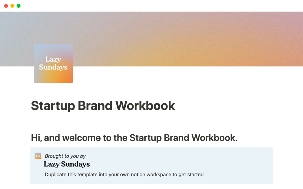 Free Startup Brand Workbook for Notion