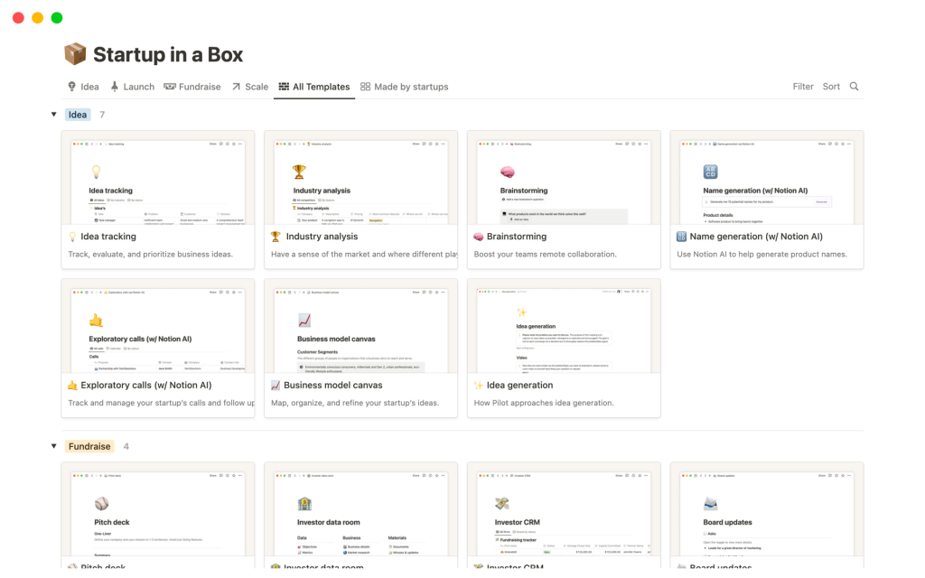 Startup in a Box Notion Templates