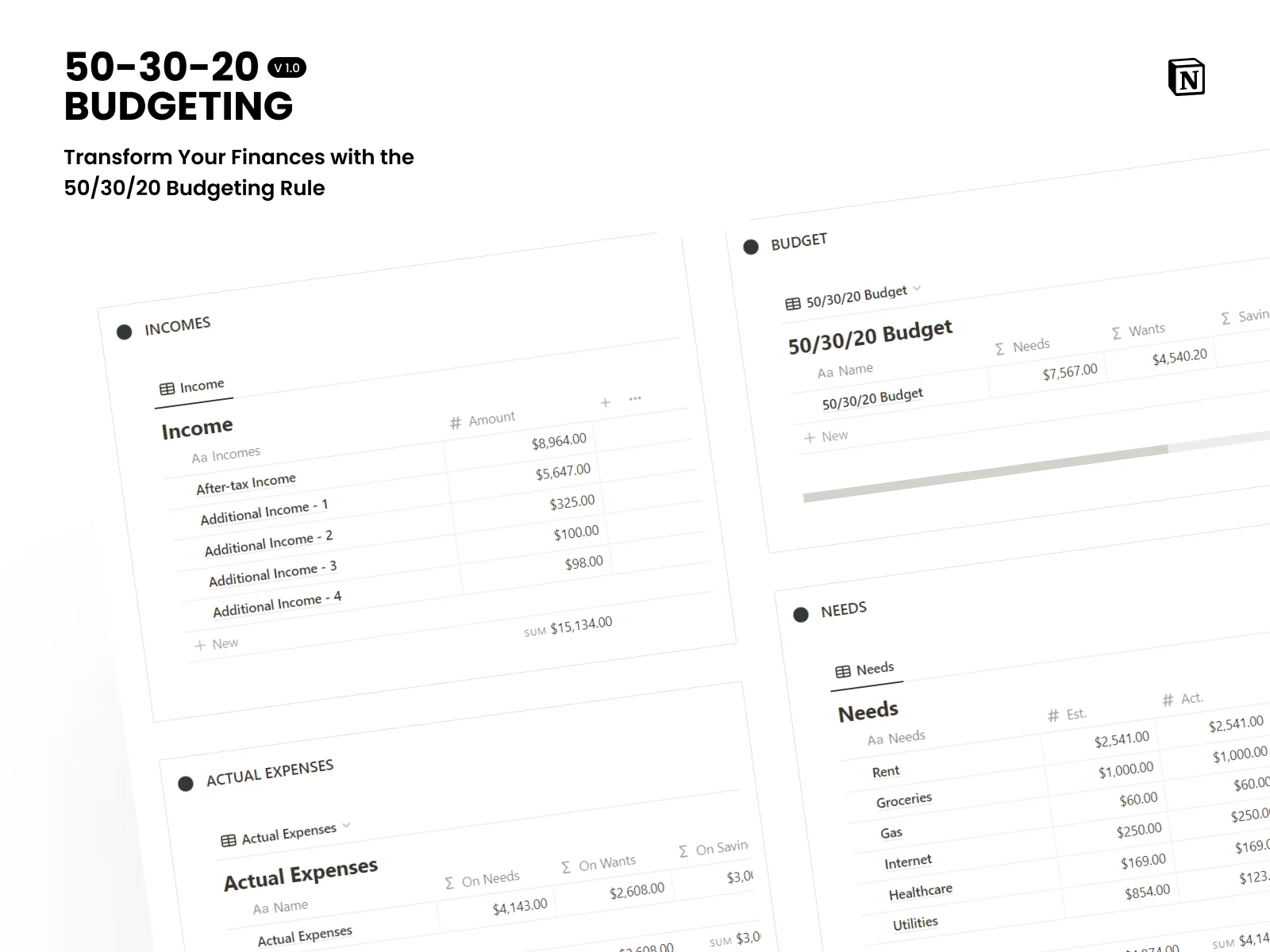 Transform Your Finances with the 50/30/20 Budgeting Rule Notion Template