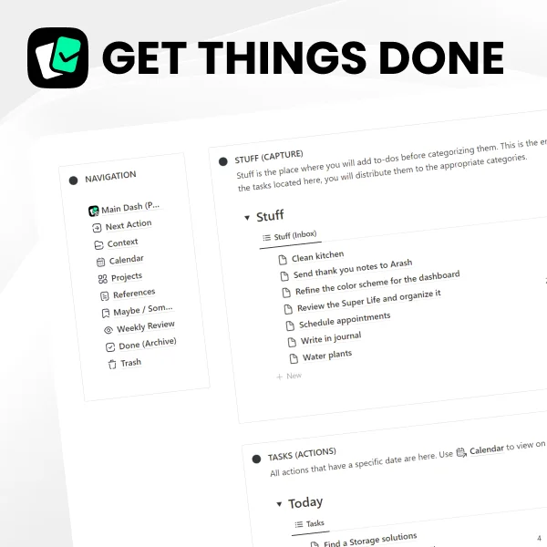 Getting Things Done for Notion template