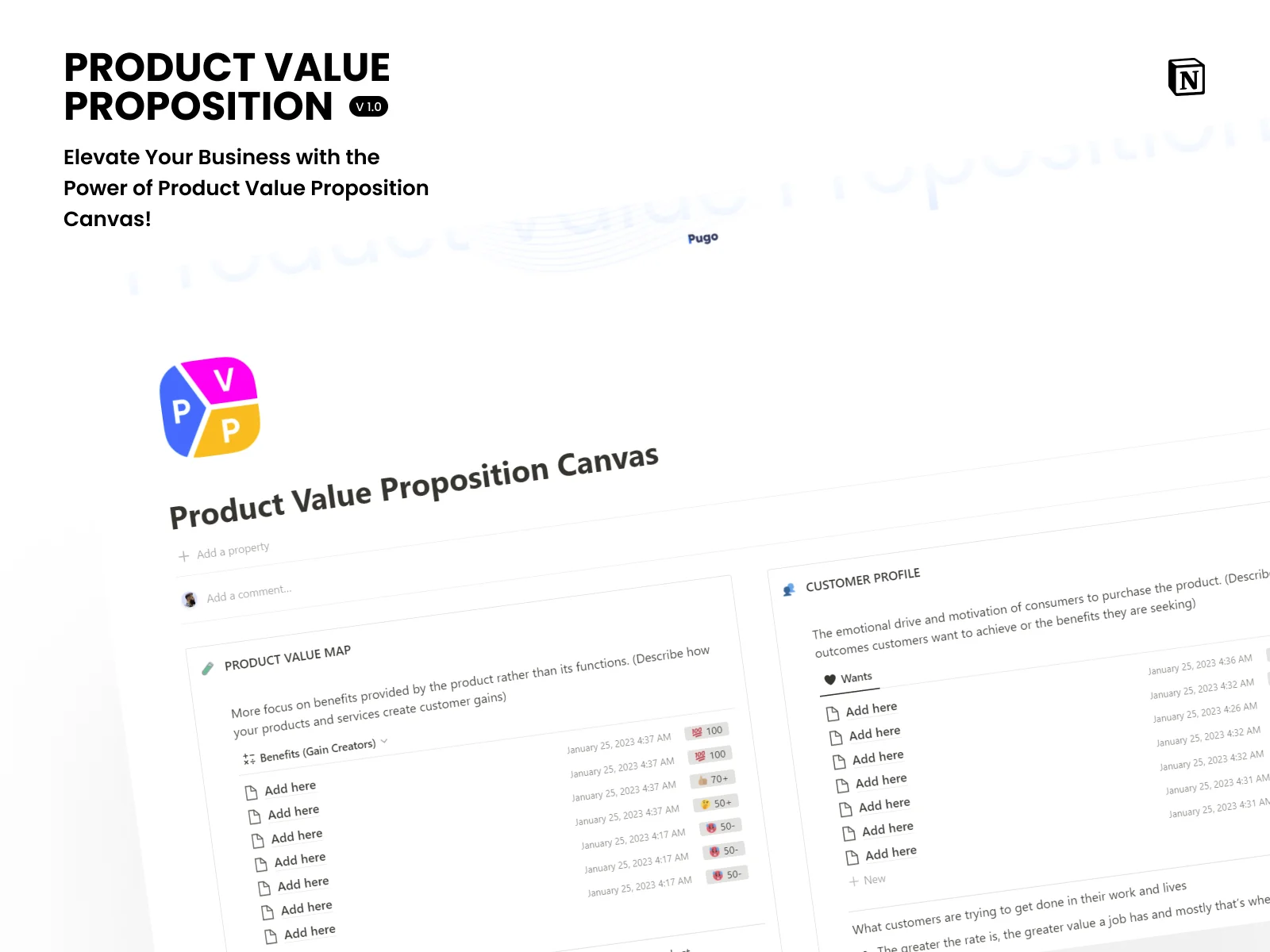 Product Value Proposition Canvas for Notion & Figma