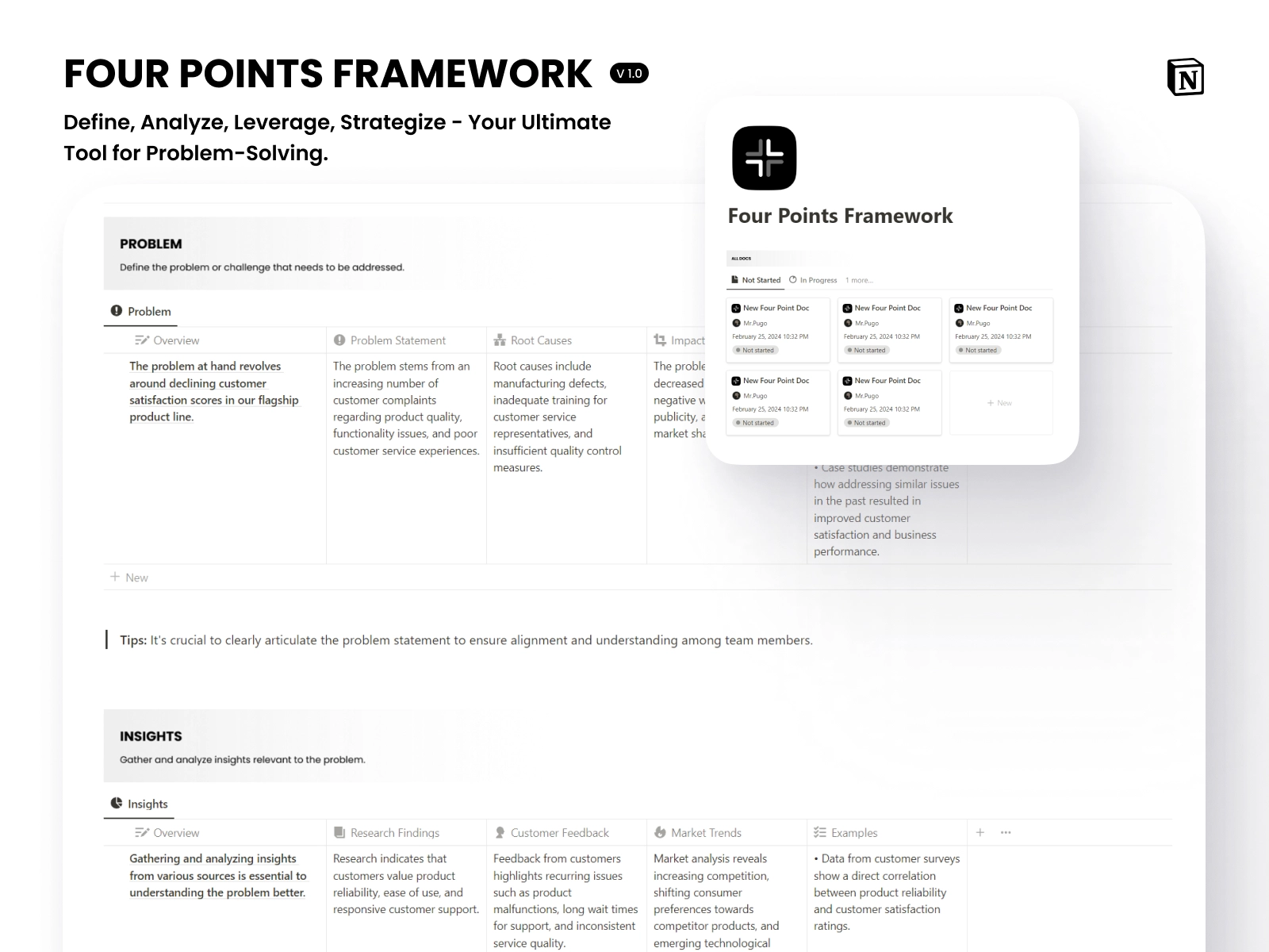 Free Notion Four Points Framework Template