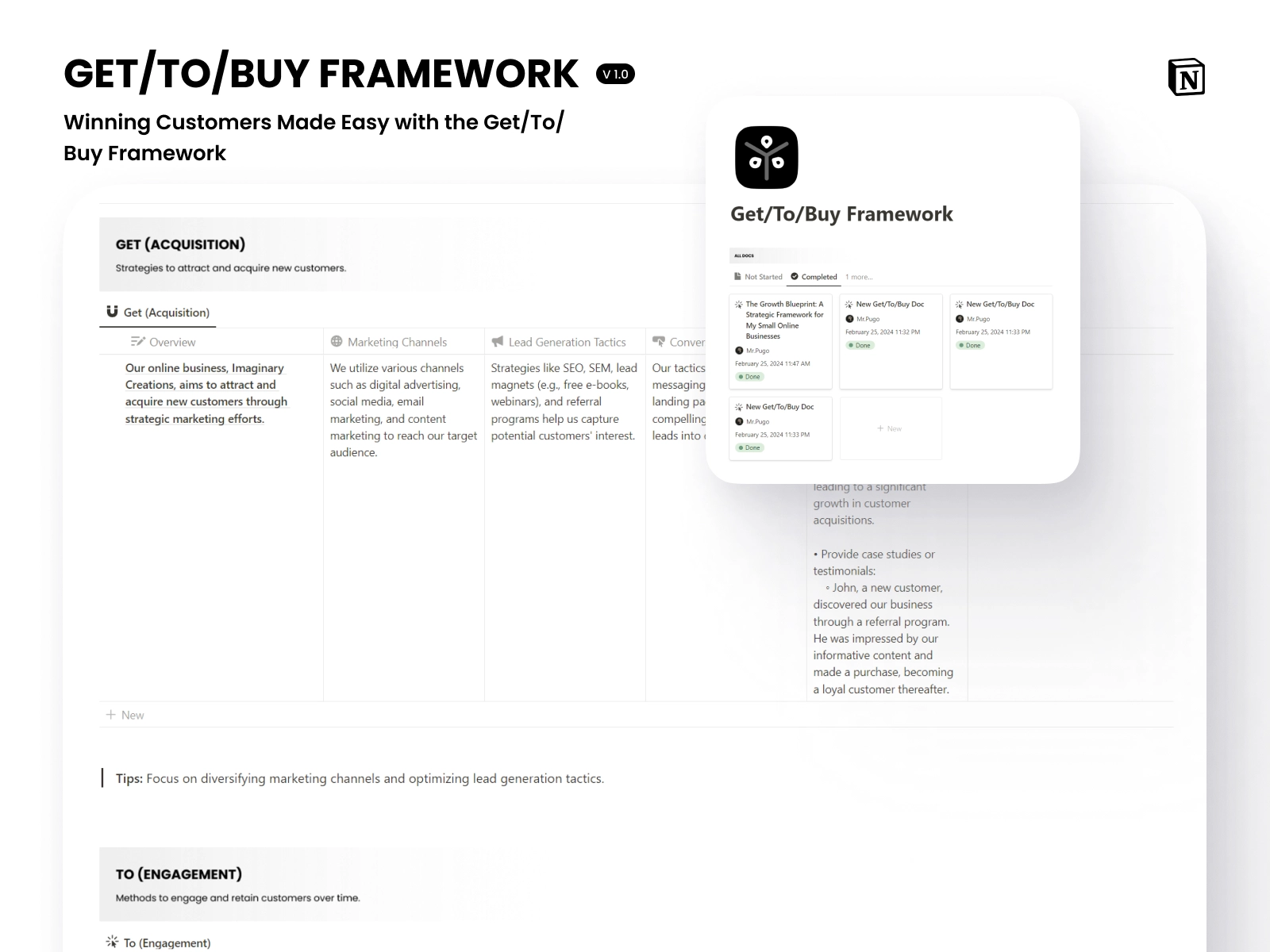 Free Notion Get/To/Buy Framework Template