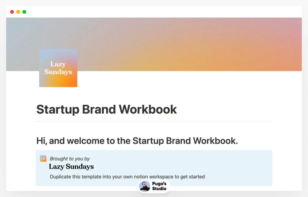 Startup Brand Workbook for Notion