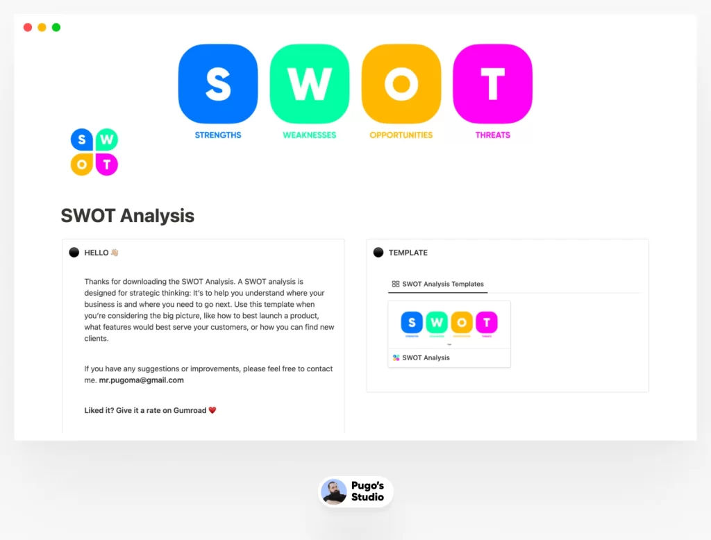 Free SWOT Analysis for Notion