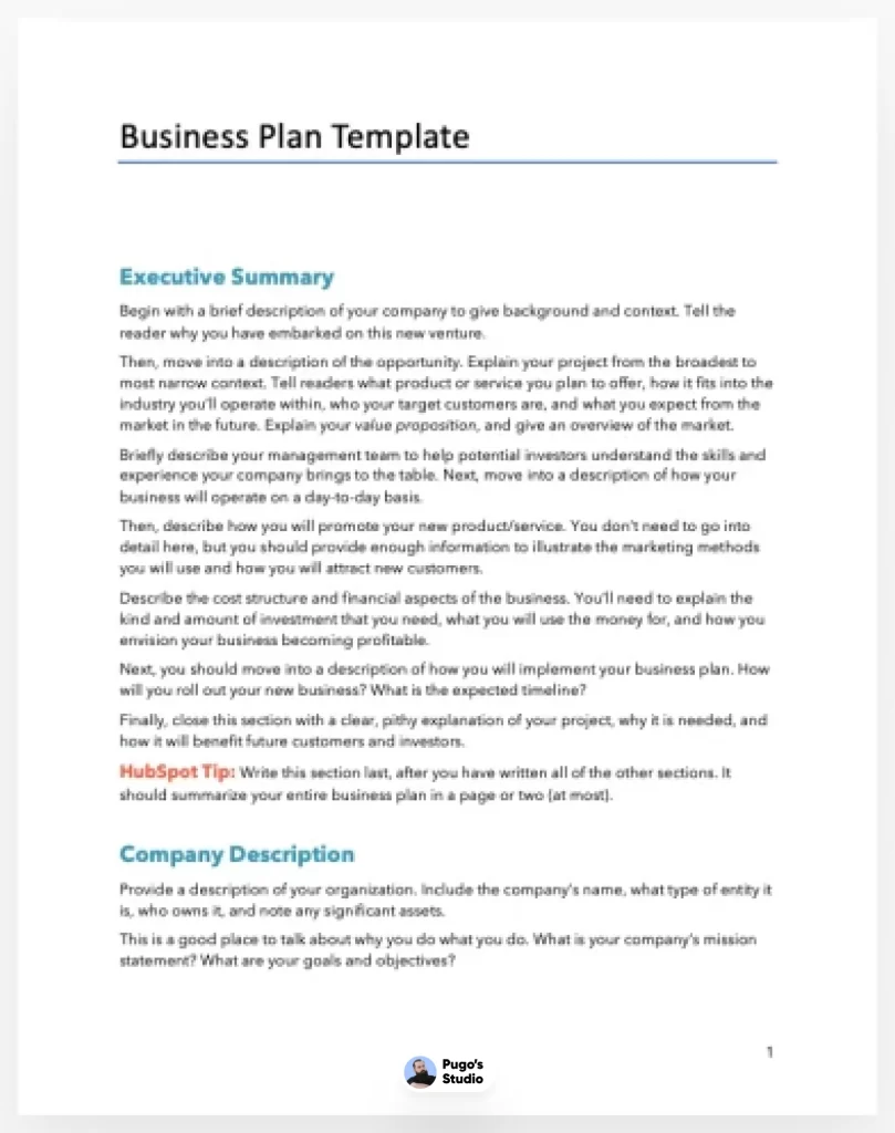 Simple Business Plan Template for Word, PDF