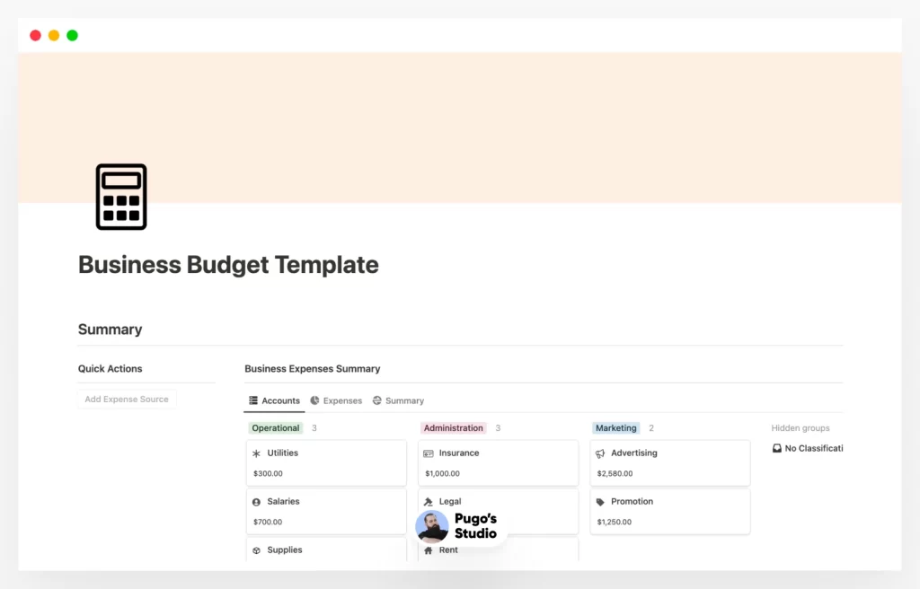 Notion Business Budget