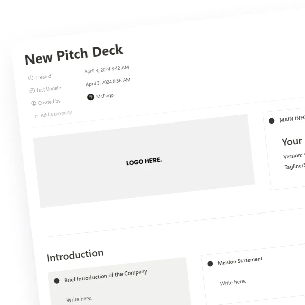 Pitch Deck Template for Notion