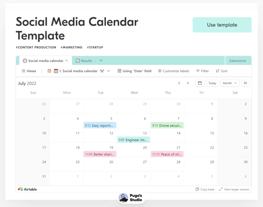 Social Media Content Calendar Template