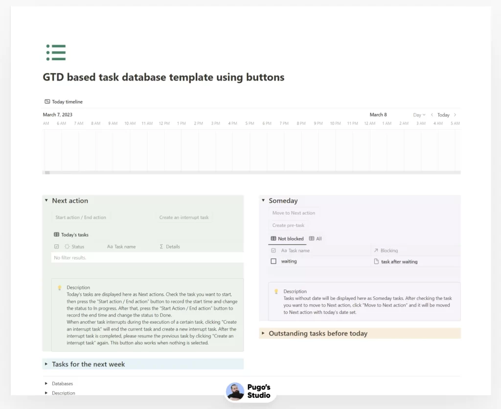 GTD Based Task Database Template for Notion